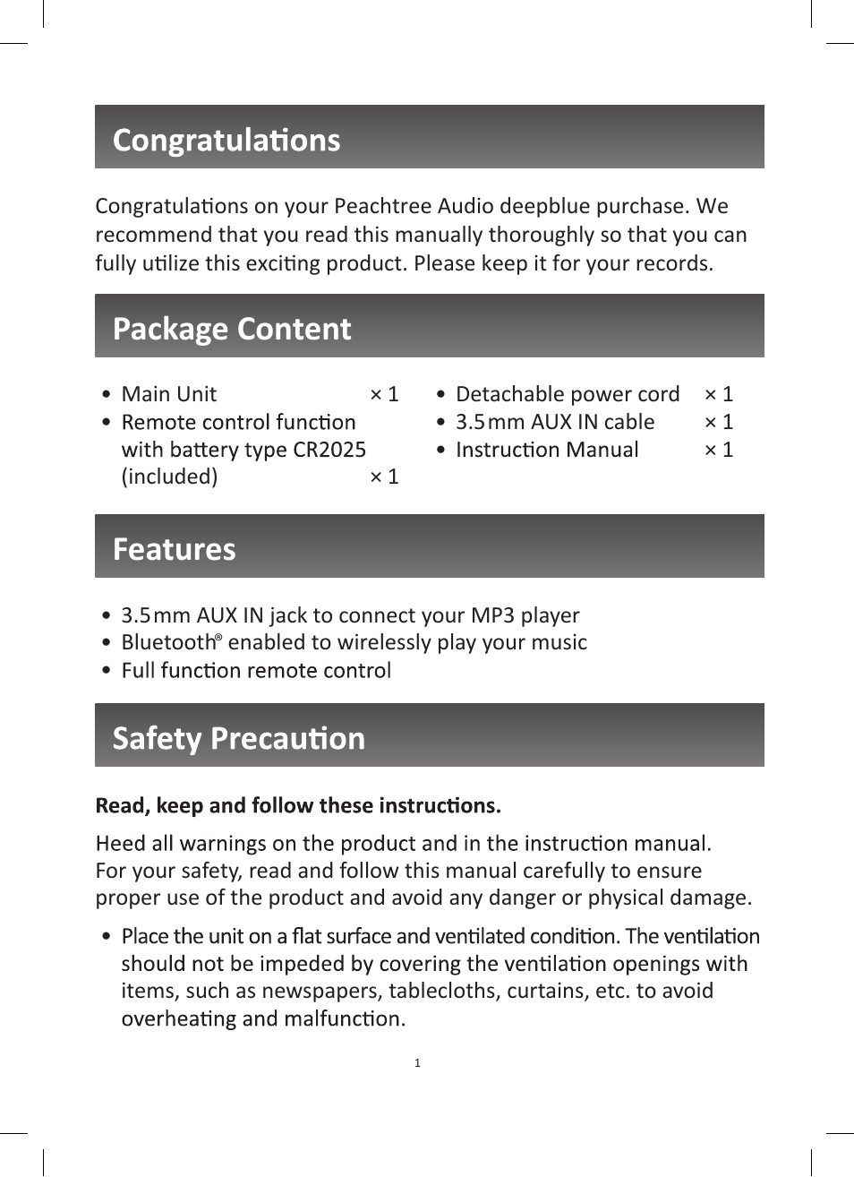 Package content features | Peachtree Audio deepblue User Manual | Page 2 / 10