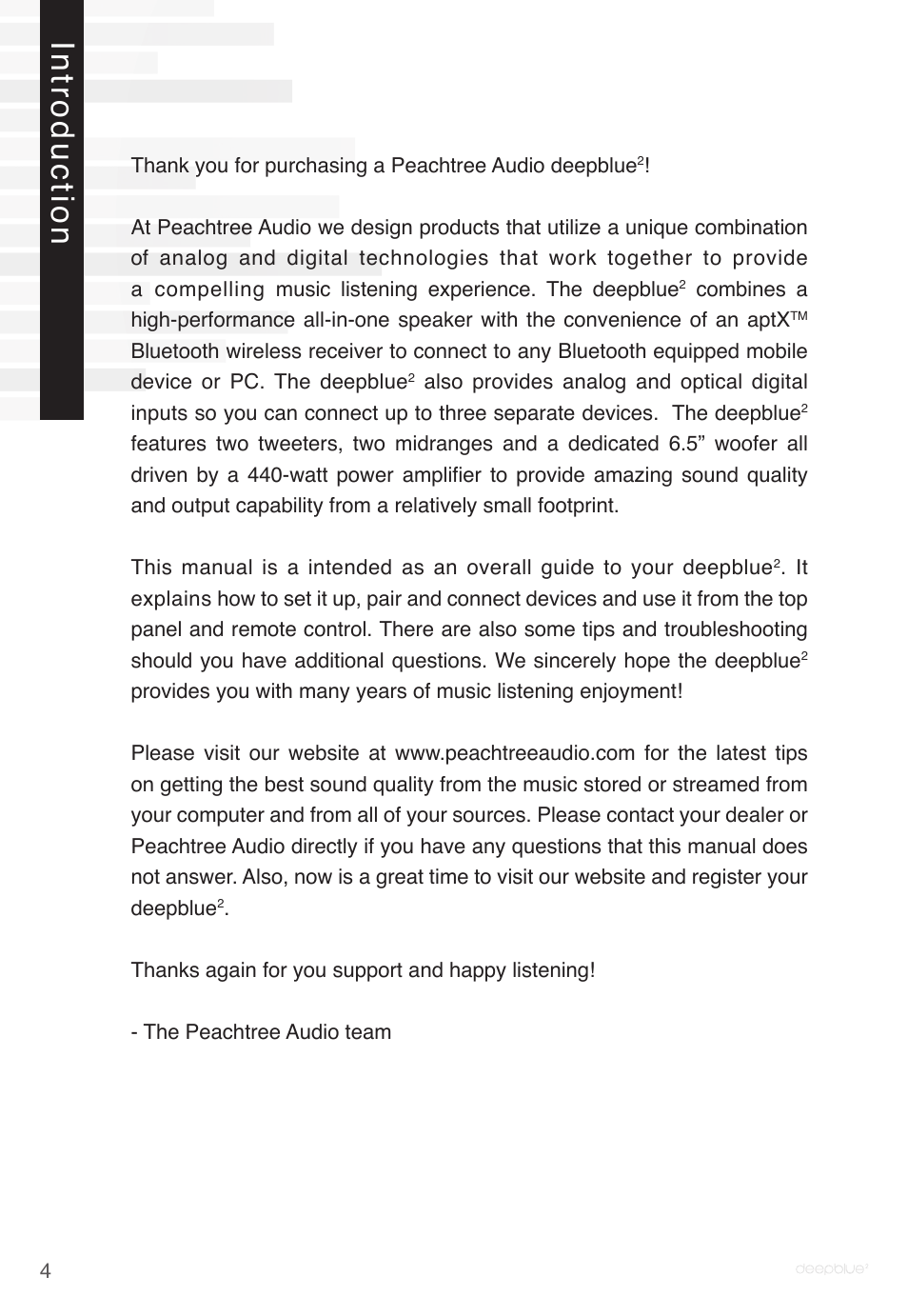 Introduction | Peachtree Audio deepblue2 User Manual | Page 4 / 12