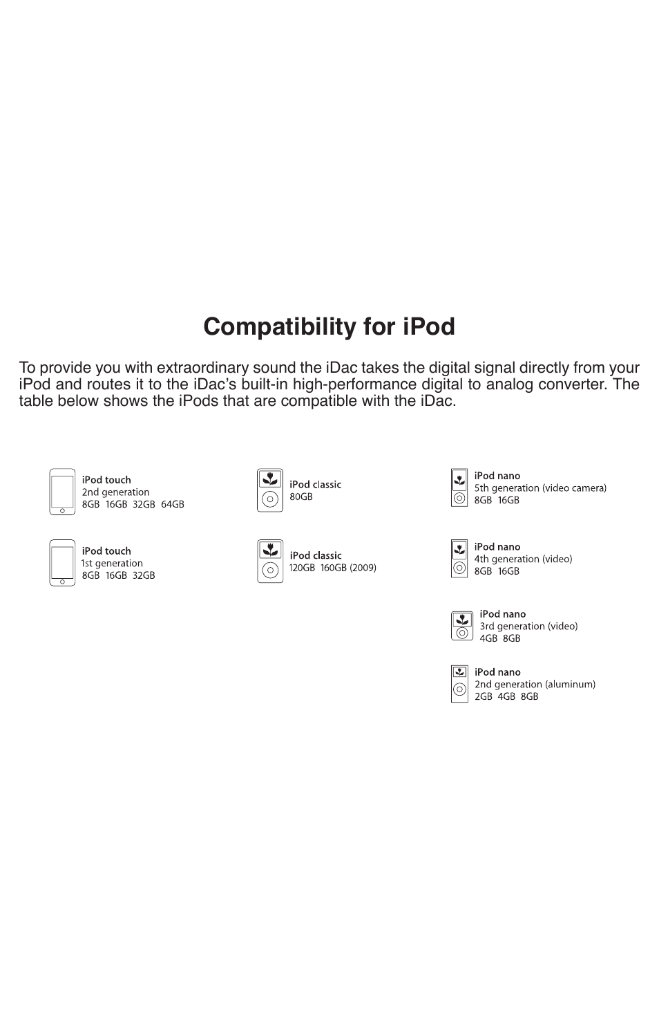 Compatibility for ipod | Peachtree Audio iDac User Manual | Page 14 / 16