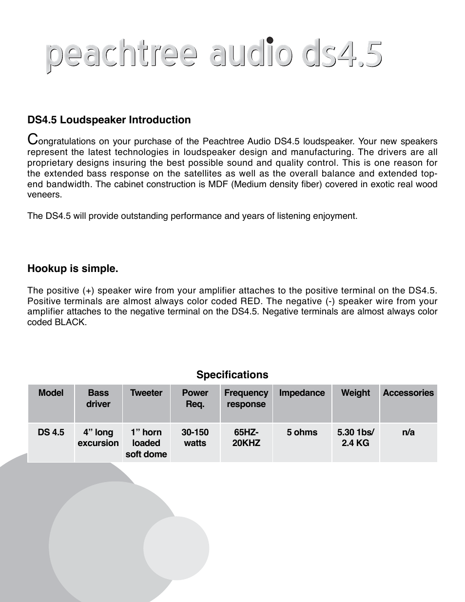 Peachtree Audio DS4.5 User Manual | 2 pages