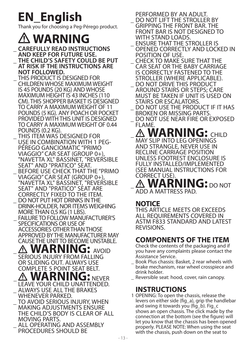 En_english, Warning | Peg-Perego Book Plus User Manual | Page 13 / 24