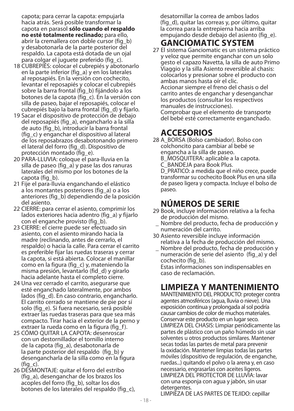 Ganciomatic system, Accesorios, Números de serie | Limpieza y mantenimiento | Peg-Perego Book Plus User Manual | Page 18 / 24