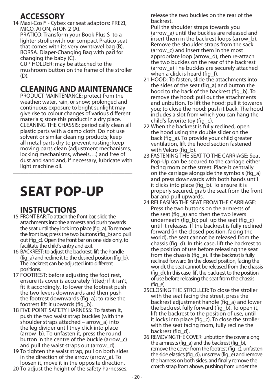 Seat pop-up, Accessory, Cleaning and maintenance | Instructions | Peg-Perego Book Pop-Up User Manual | Page 20 / 36