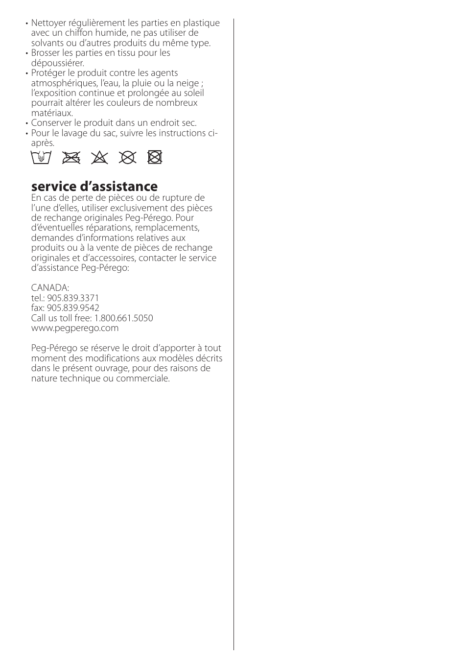 Service d’assistance | Peg-Perego Duette SW Stroller Seat User Manual | Page 14 / 16