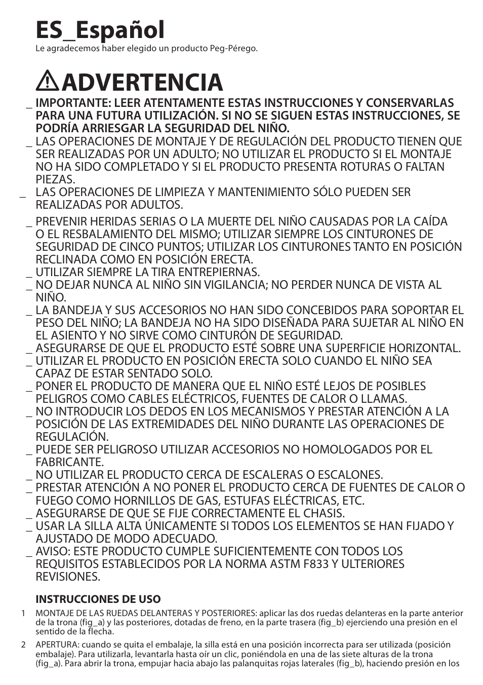 Es_español, Advertencia | Peg-Perego Prima Pappa Diner User Manual | Page 11 / 20
