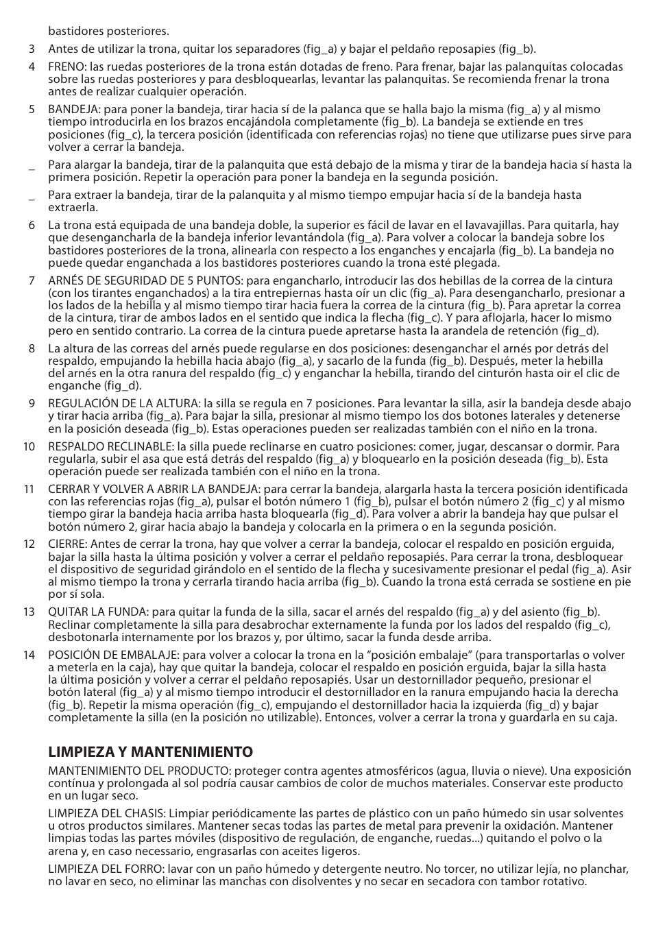 Limpieza y mantenimiento | Peg-Perego Prima Pappa Diner User Manual | Page 12 / 20