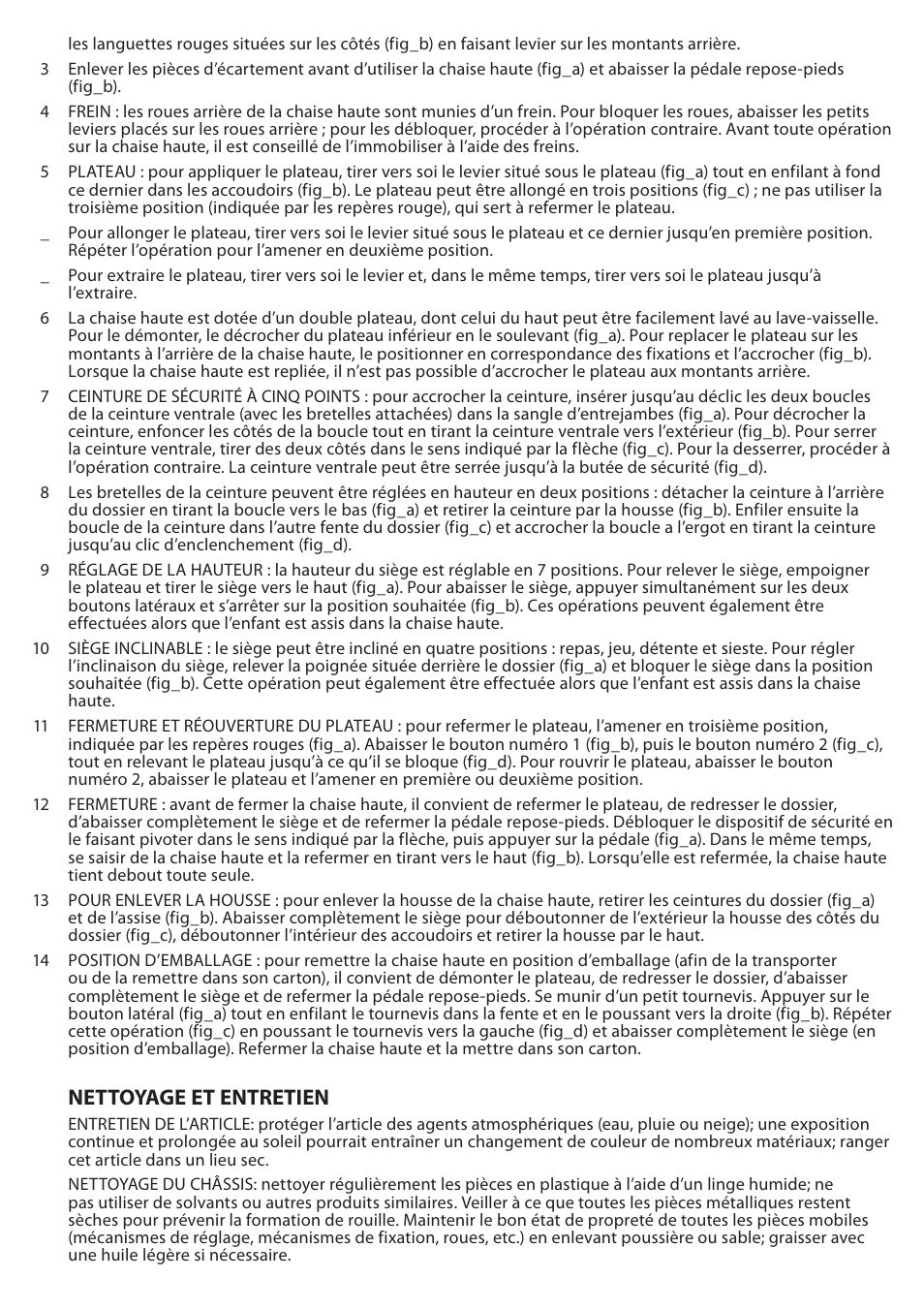 Nettoyage et entretien | Peg-Perego Prima Pappa Diner User Manual | Page 15 / 20