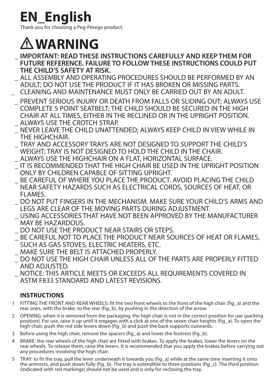 En_english, Warning | Peg-Perego Prima Pappa Diner User Manual | Page 8 / 20