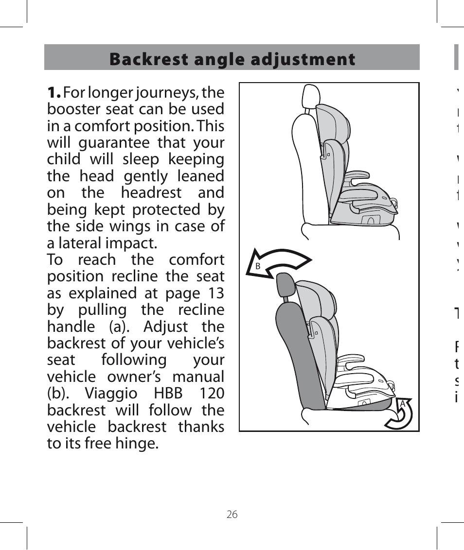 Backrest angle adjustment, Using viaggio hbb 120 without backrest | Peg-Perego Viaggio HBB 120 User Manual | Page 26 / 80