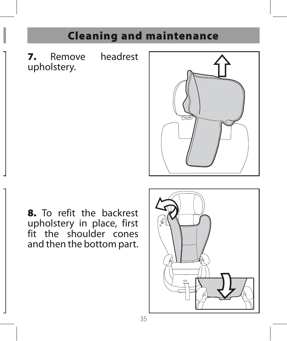 Cleaning and maintenance | Peg-Perego Viaggio HBB 120 User Manual | Page 35 / 80