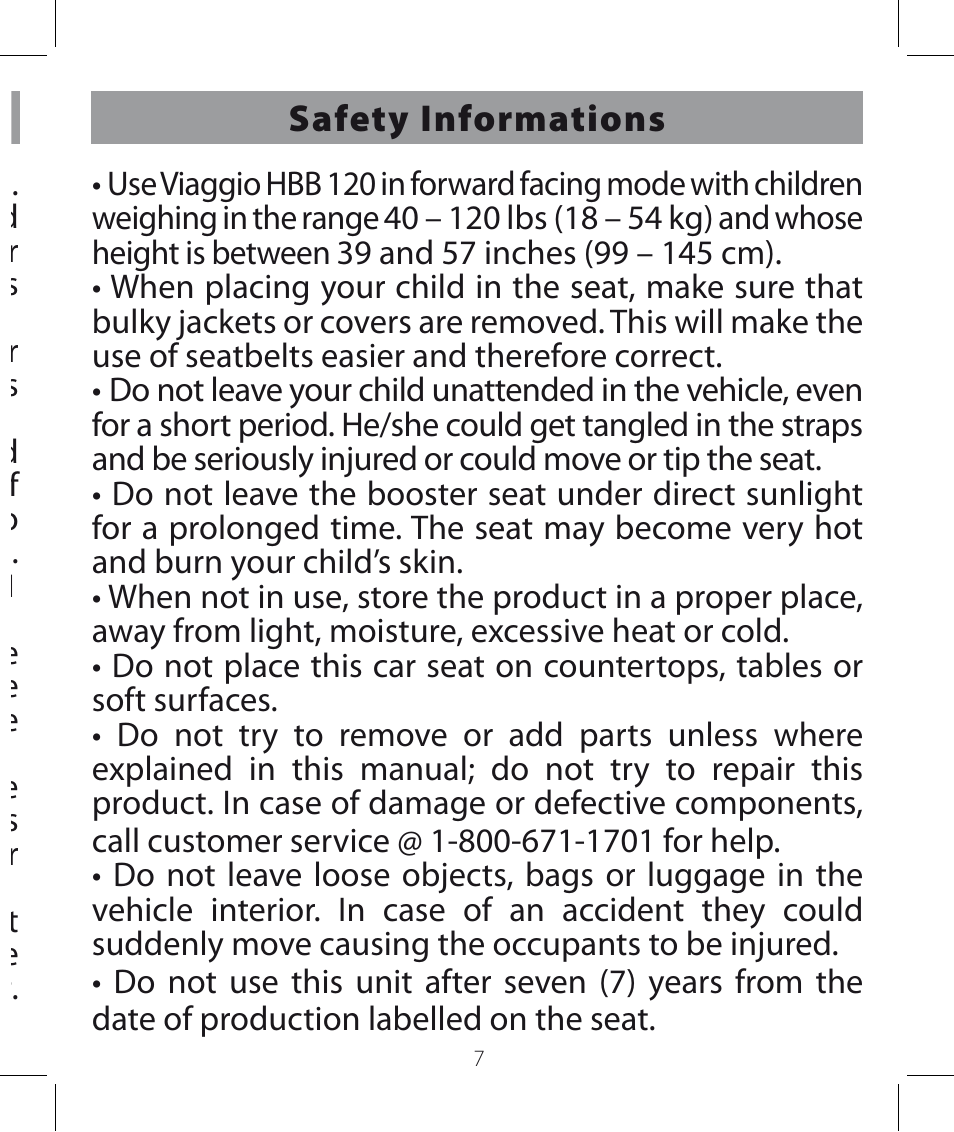 Peg-Perego Viaggio HBB 120 User Manual | Page 7 / 80