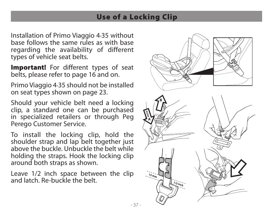 Use of a locking clip | Peg-Perego Primo Viaggio 4-35 User Manual | Page 37 / 116