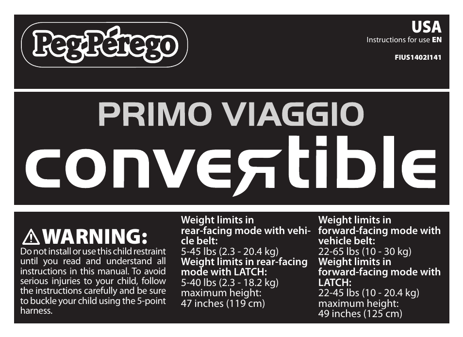 Peg-Perego Primo Viaggio Convertible 2014 User Manual | 128 pages