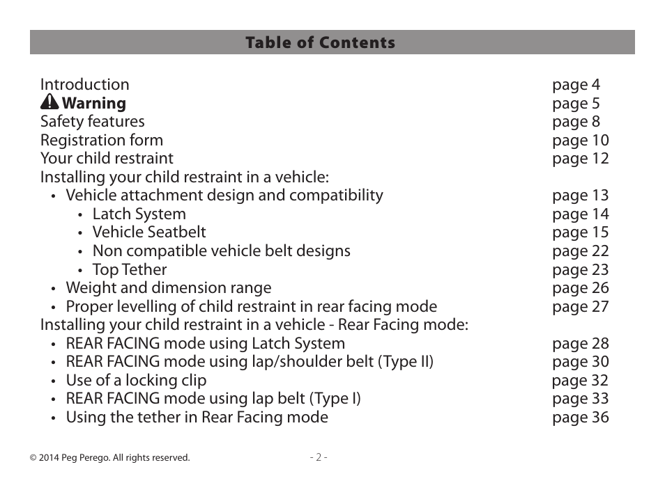 Peg-Perego Primo Viaggio Convertible 2014 User Manual | Page 2 / 128