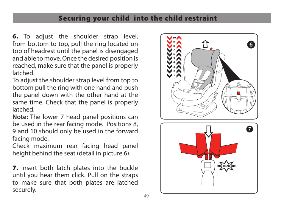 Securing your child into the child restraint | Peg-Perego Primo Viaggio Convertible 2014 User Manual | Page 49 / 128