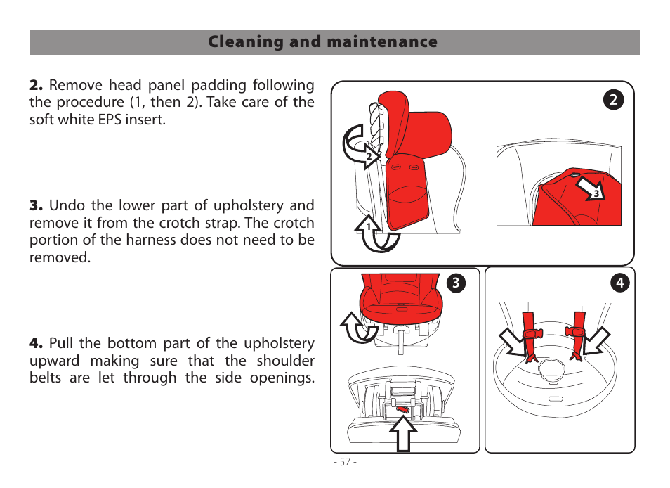 Cleaning and maintenance | Peg-Perego Primo Viaggio Convertible User Manual | Page 57 / 64