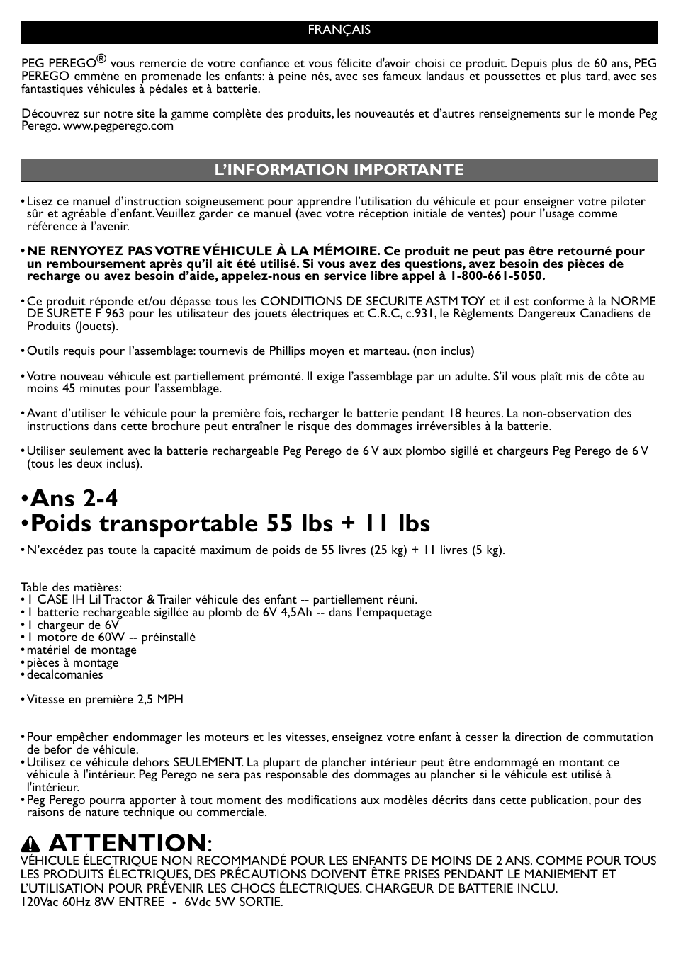 Attention | Peg-Perego Case IH Lil Tractor User Manual | Page 16 / 24