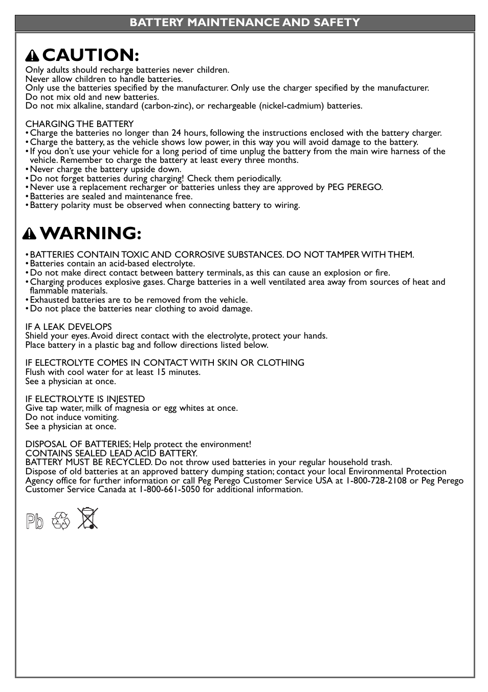 Caution, Warning | Peg-Perego Case IH Lil Tractor User Manual | Page 7 / 24