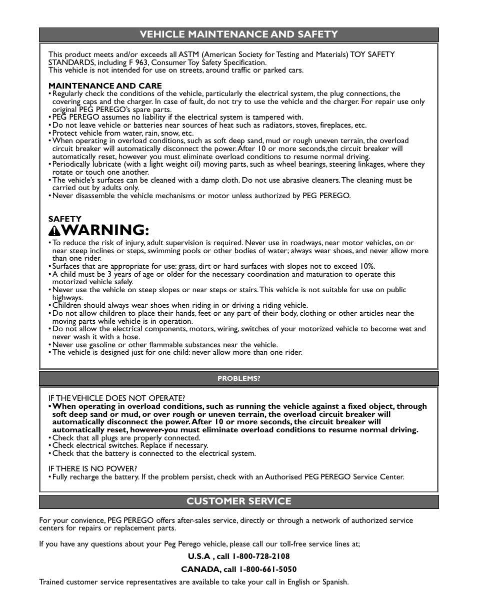 Warning | Peg-Perego Case IH Magnum Tractor User Manual | Page 12 / 24