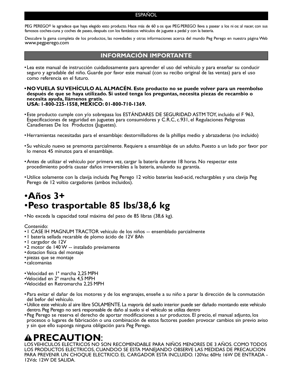 Precaution | Peg-Perego Case IH Magnum Tractor User Manual | Page 13 / 24