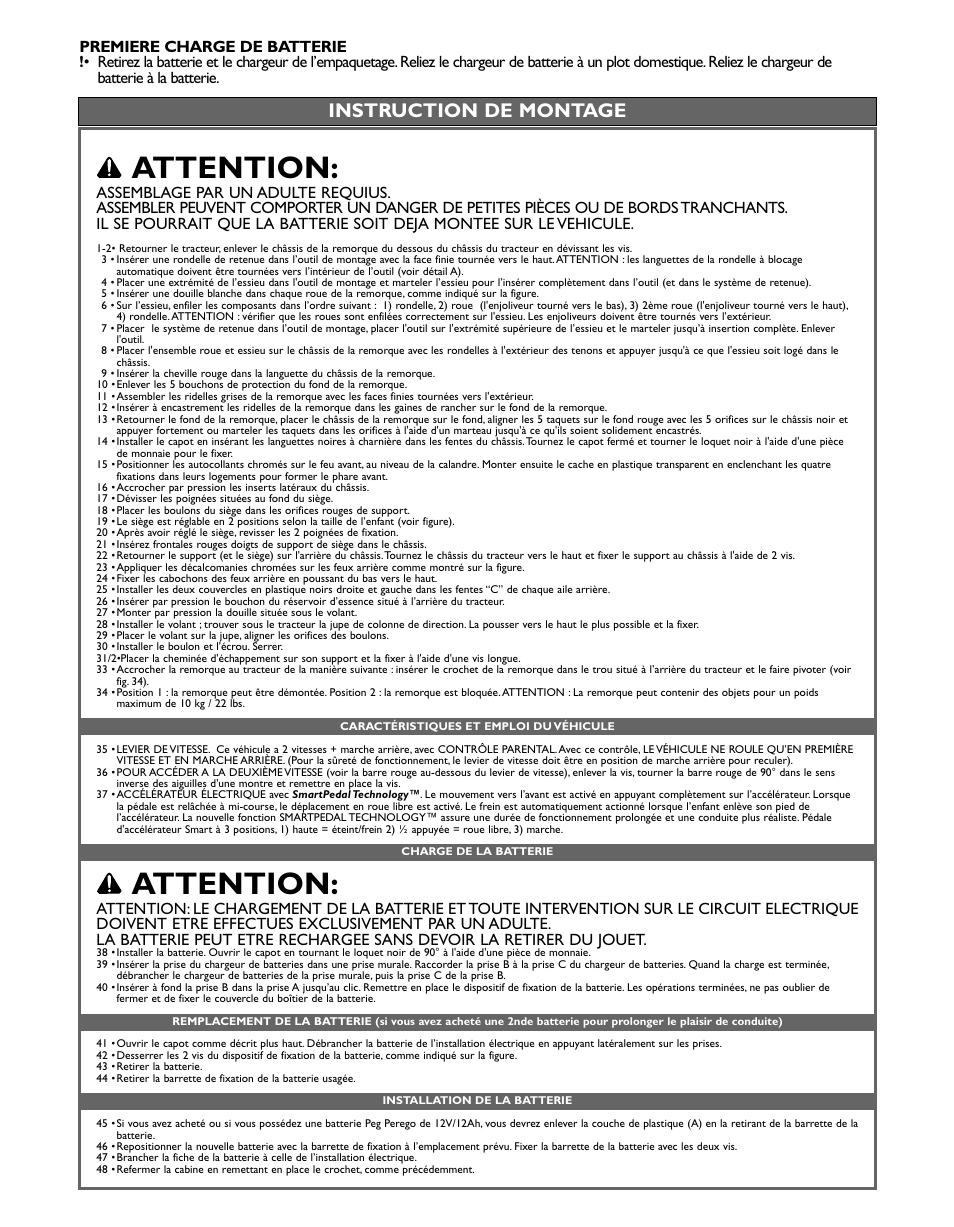 Attention, Instruction de montage | Peg-Perego Case IH Magnum Tractor User Manual | Page 20 / 24