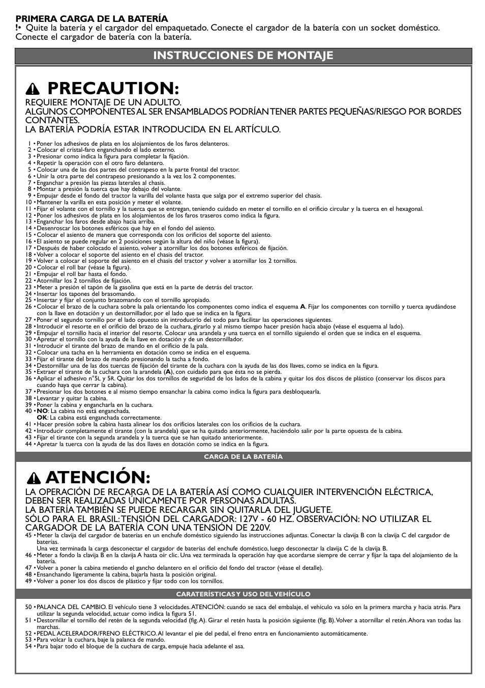 Precaution, Atención, Instrucciones de montaje | Peg-Perego Case IH Power Scoop User Manual | Page 15 / 24