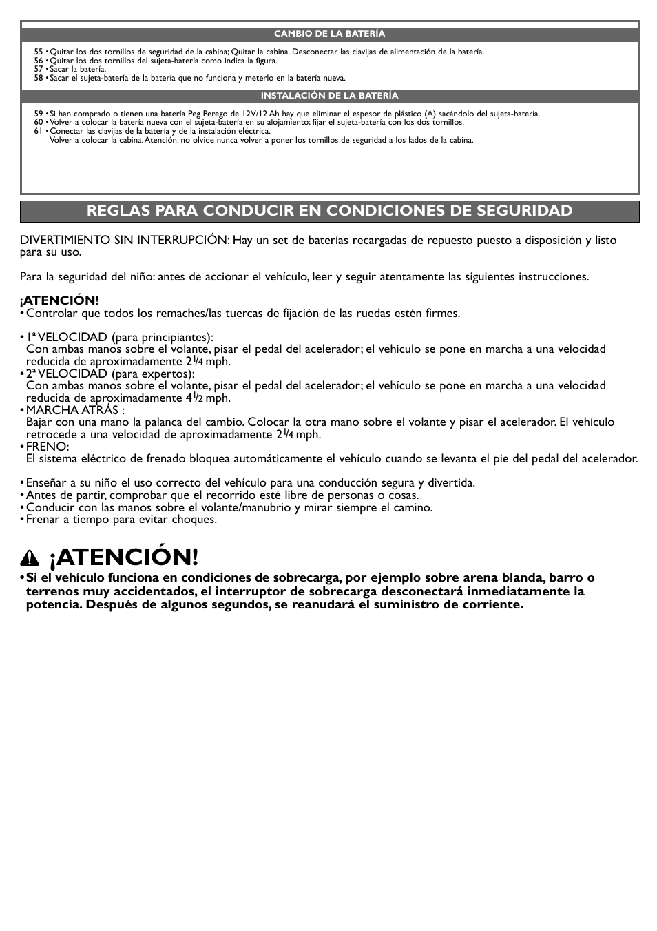 Atención, Reglas para conducir en condiciones de seguridad | Peg-Perego Case IH Power Scoop User Manual | Page 16 / 24