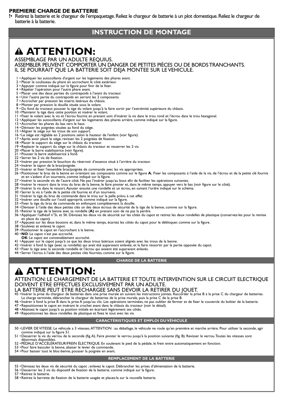 Attention, Instruction de montage | Peg-Perego Case IH Power Scoop User Manual | Page 20 / 24