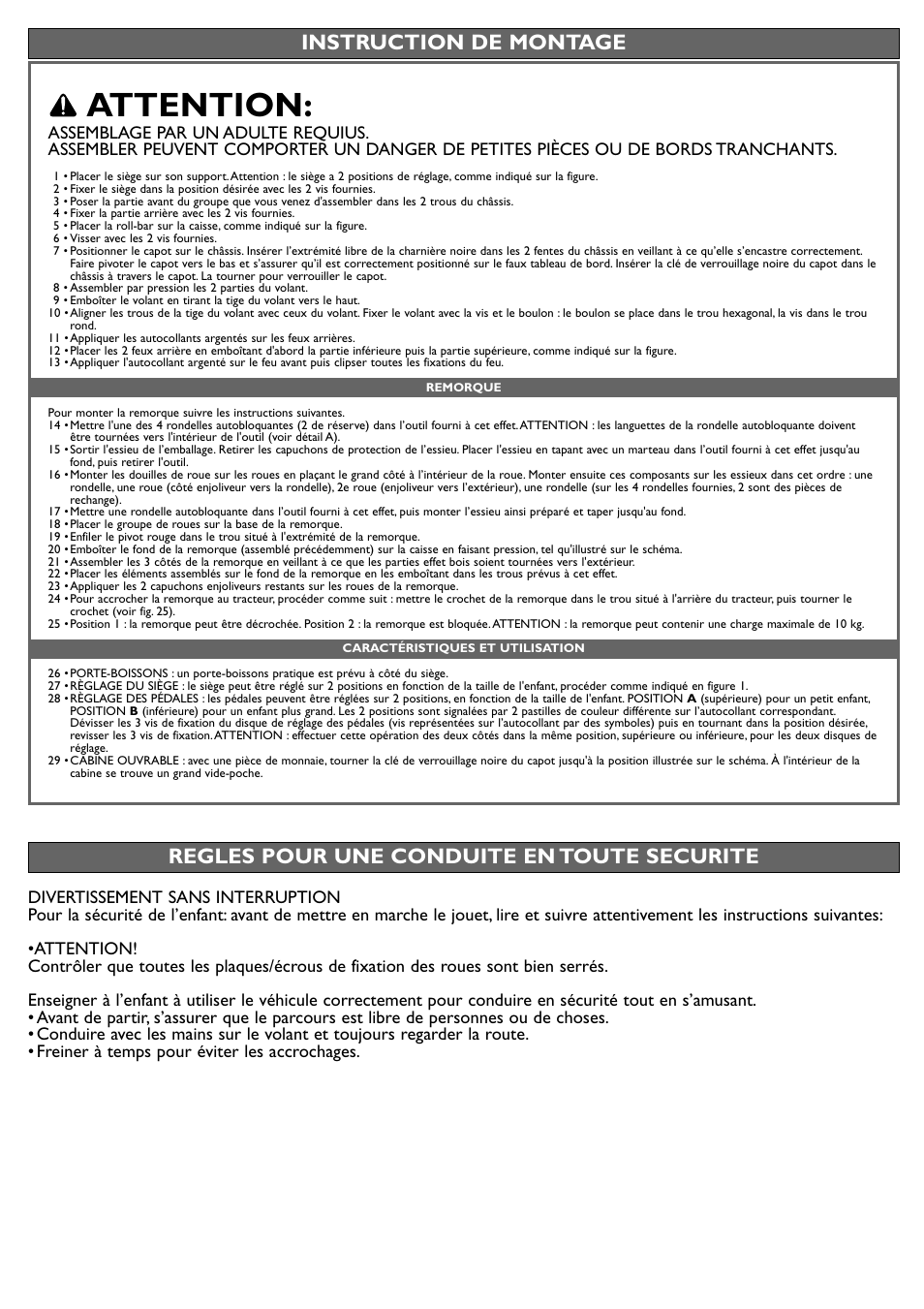Attention, Instruction de montage, Regles pour une conduite en toute securite | Peg-Perego Case IH User Manual | Page 13 / 16