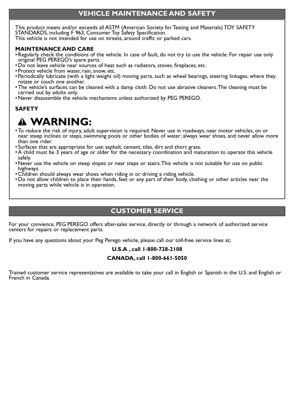 Warning | Peg-Perego Case IH User Manual | Page 8 / 16