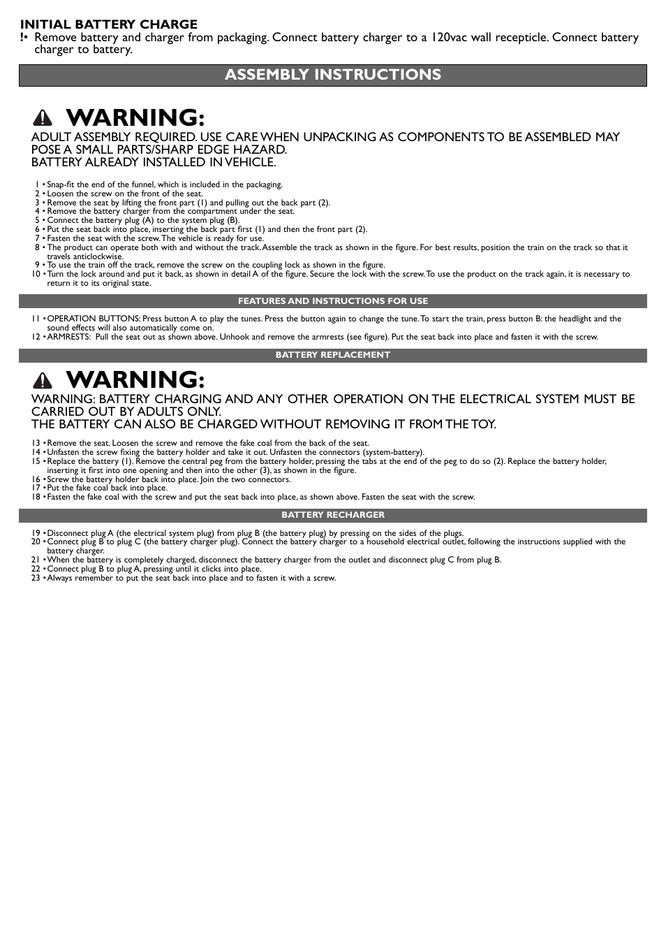Warning, Assembly instructions | Peg-Perego Choo Expressv User Manual | Page 7 / 20