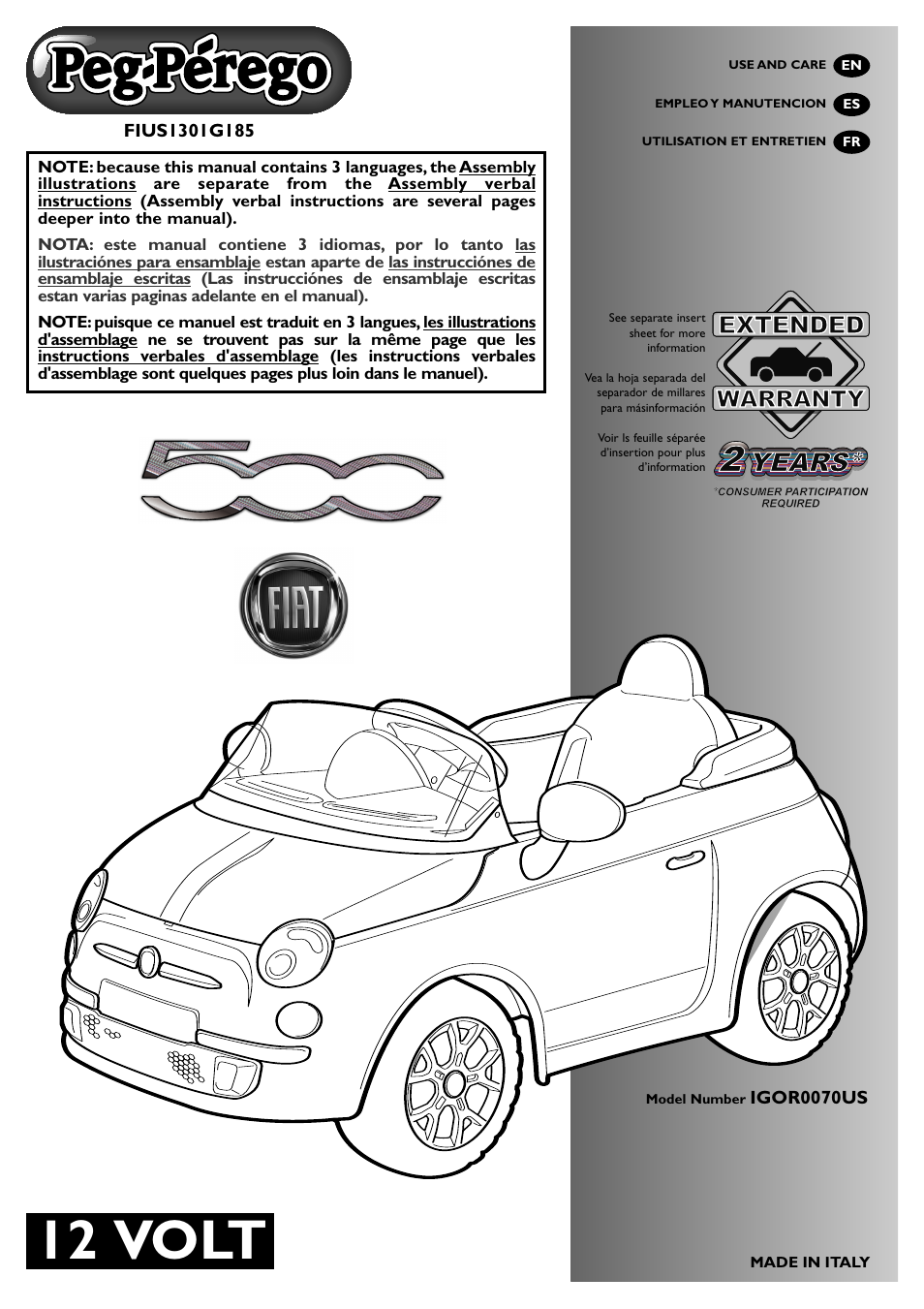 Peg-Perego Fiat 500 User Manual | 24 pages