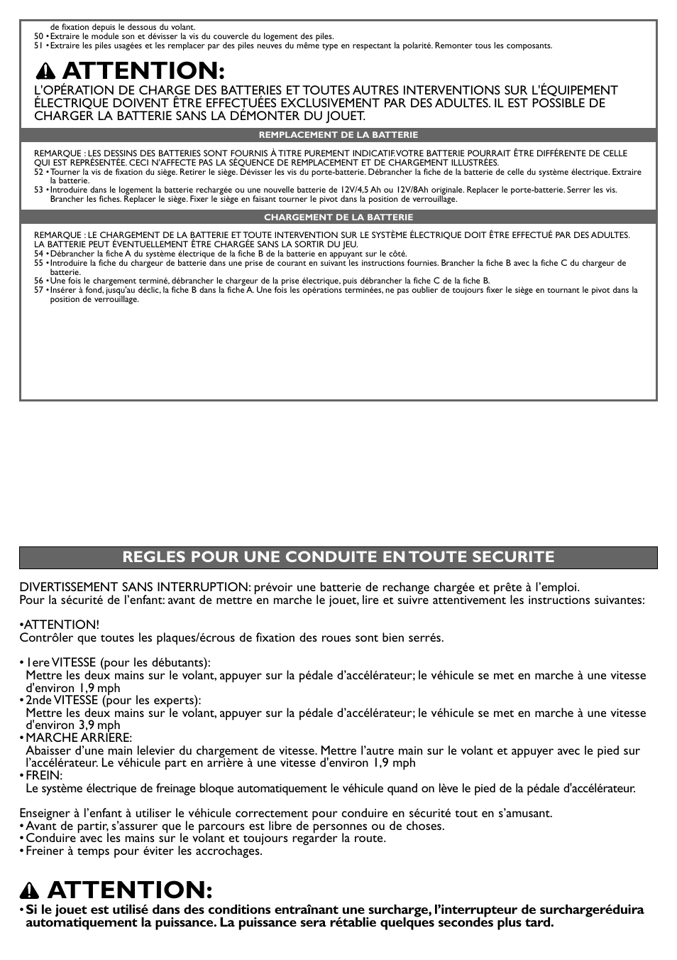 Attention, Regles pour une conduite en toute securite | Peg-Perego Fiat 500 User Manual | Page 21 / 24