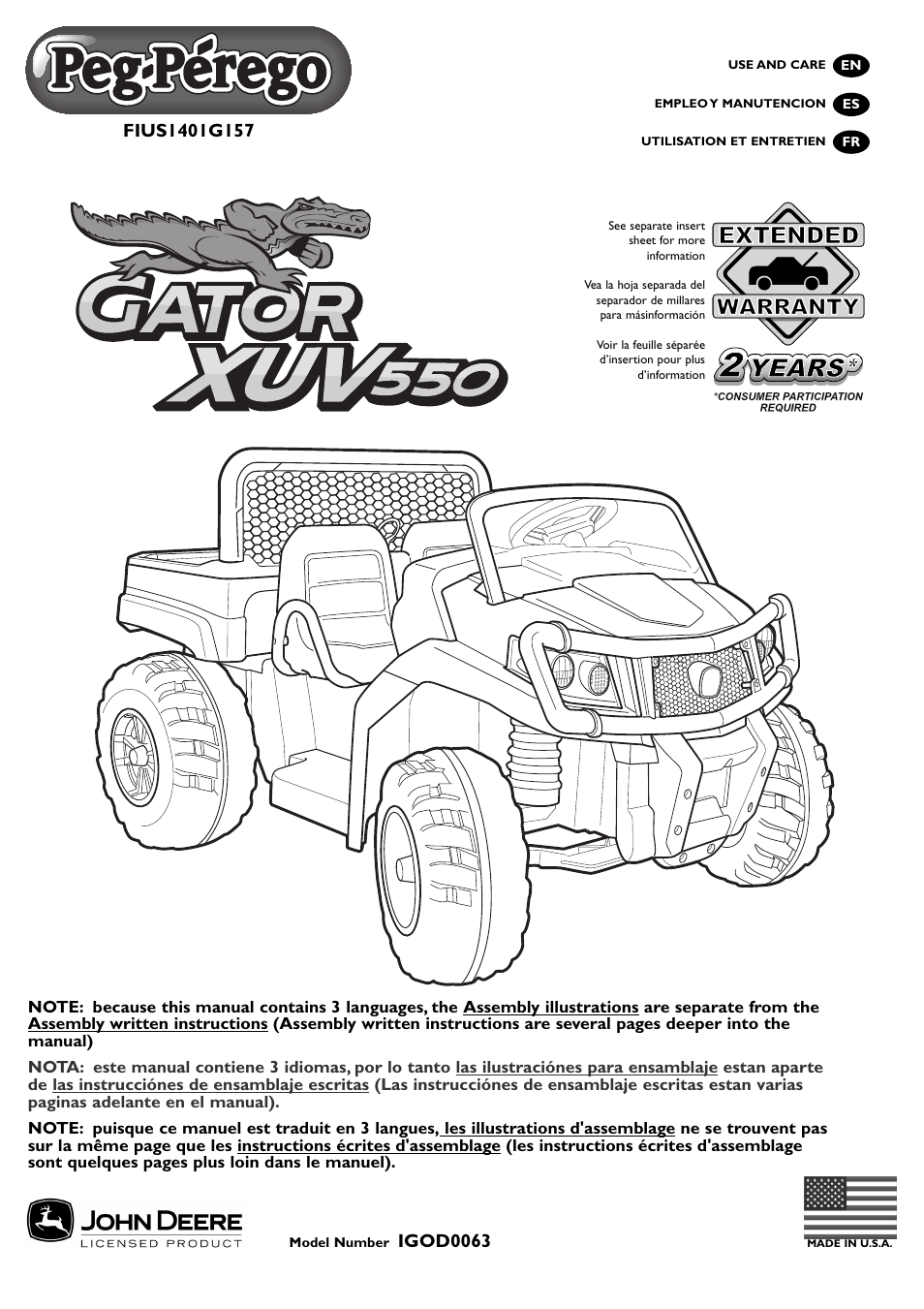 Peg-Perego JD Gator XUV User Manual | 24 pages