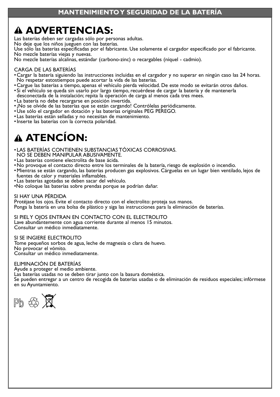 Advertencias, Atencíon | Peg-Perego JD Gator XUV User Manual | Page 14 / 24