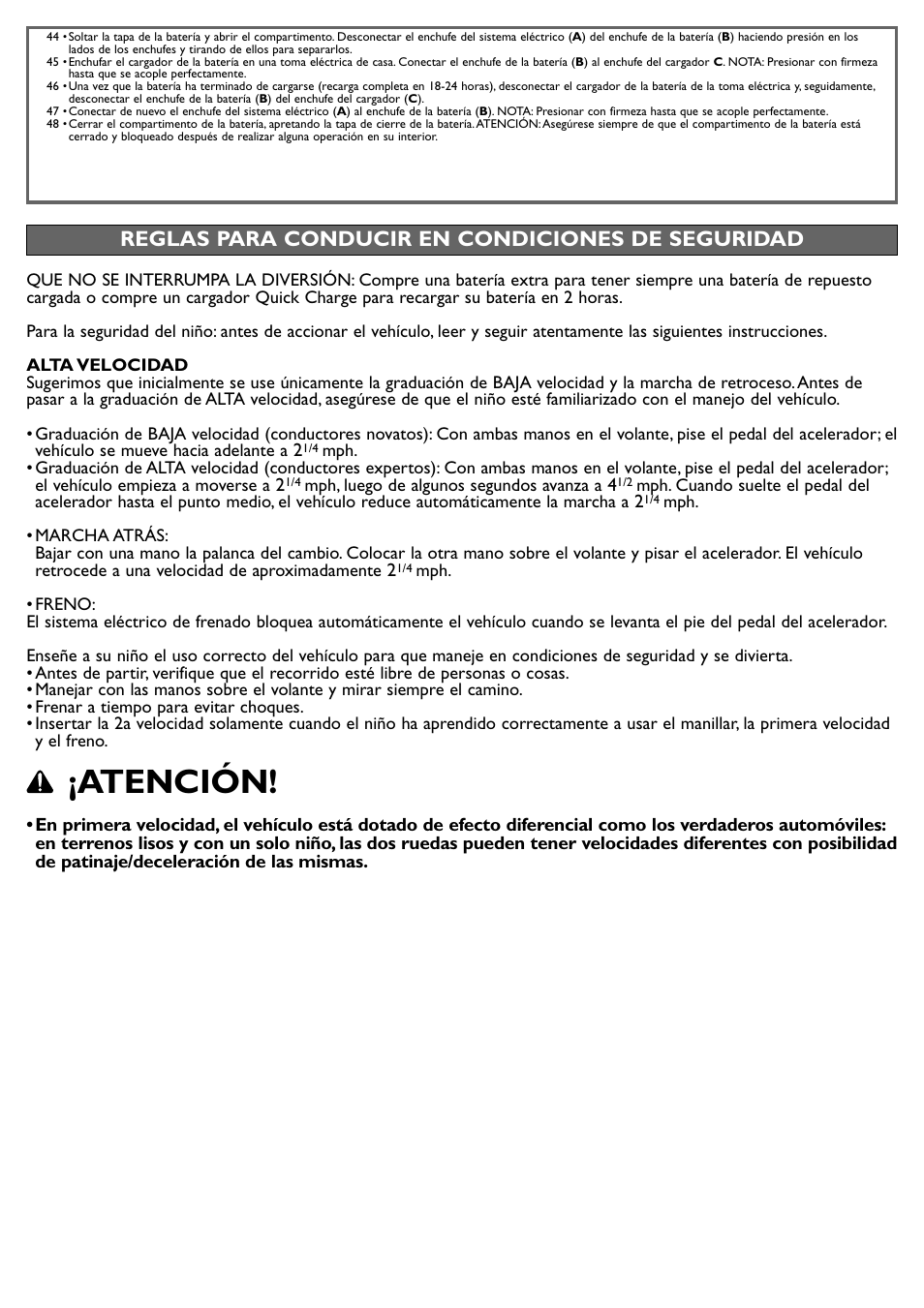 Atención, Reglas para conducir en condiciones de seguridad | Peg-Perego JD Gator XUV User Manual | Page 16 / 24