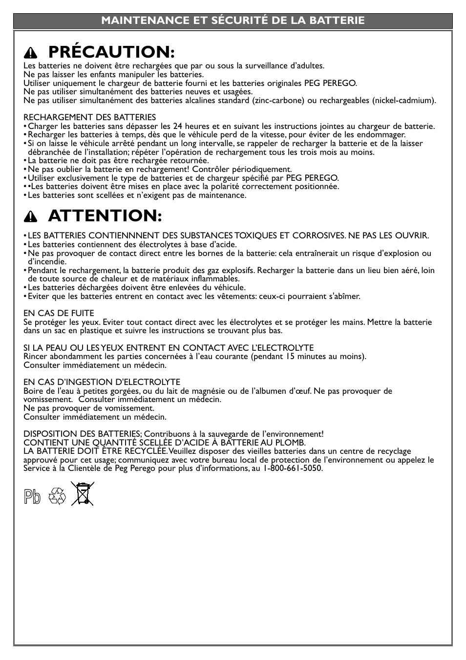 Précaution, Attention | Peg-Perego JD Gator XUV User Manual | Page 19 / 24