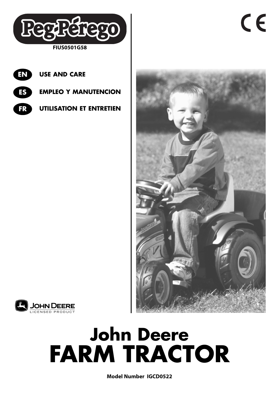 Peg-Perego John Deere Farm Tractor with Trailer User Manual | 8 pages