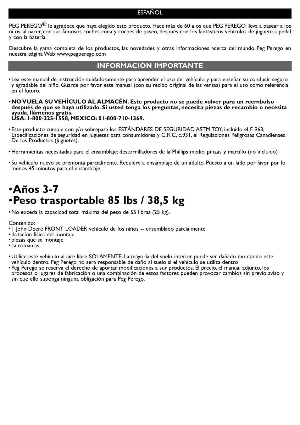 Peg-Perego John Deere Front Loader User Manual | Page 10 / 16