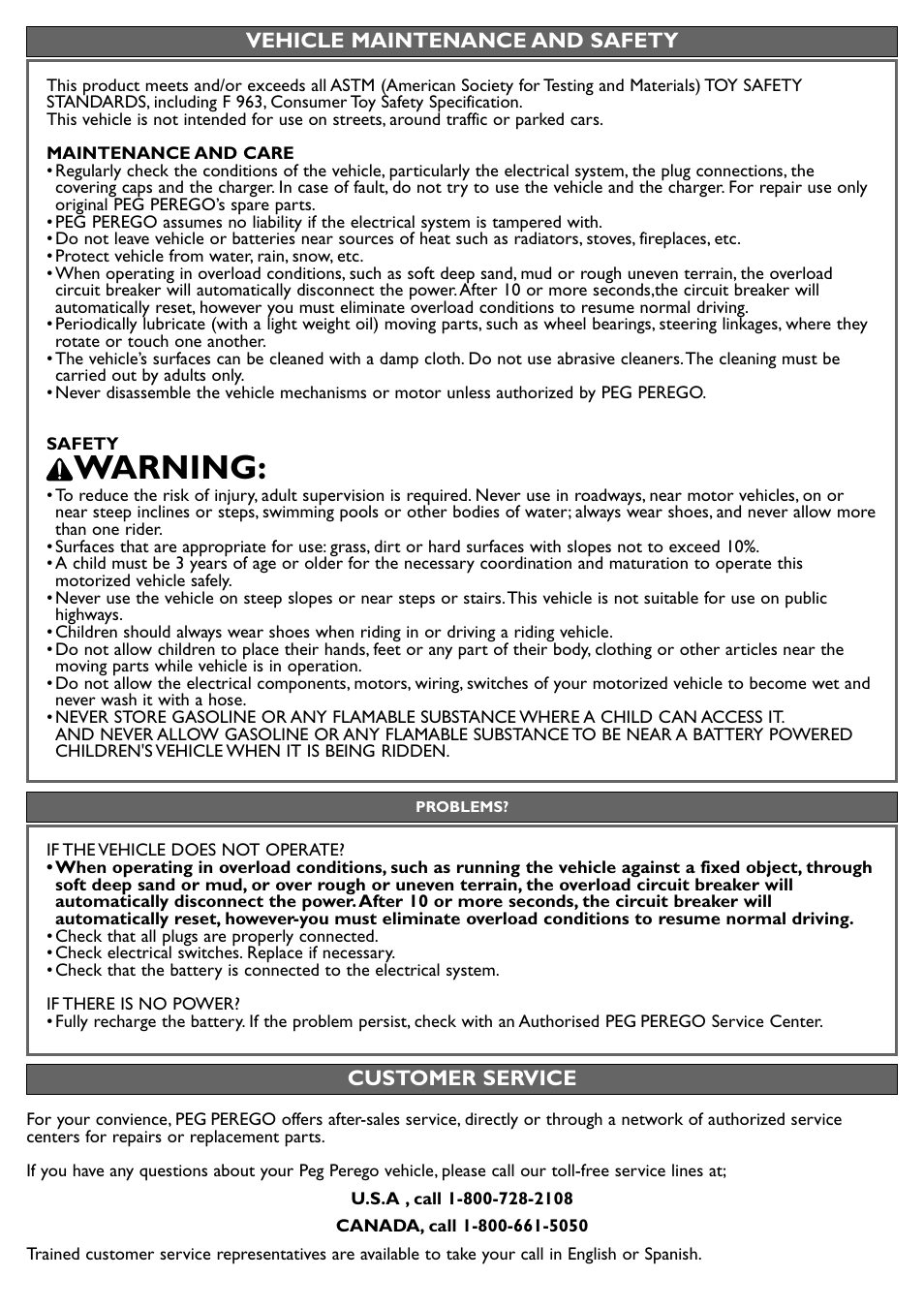 Warning | Peg-Perego John Deere Ground Loader User Manual | Page 12 / 24
