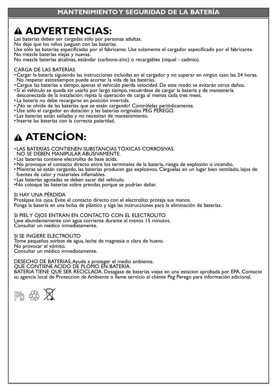 Advertencias, Atencíon | Peg-Perego John Deere Ground Loader User Manual | Page 14 / 24