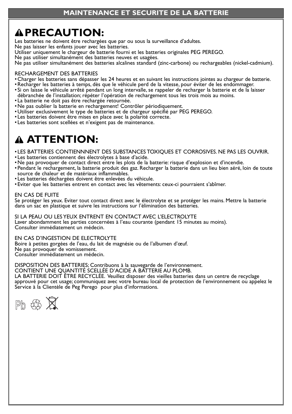 Precaution, Attention | Peg-Perego John Deere Ground Loader User Manual | Page 19 / 24