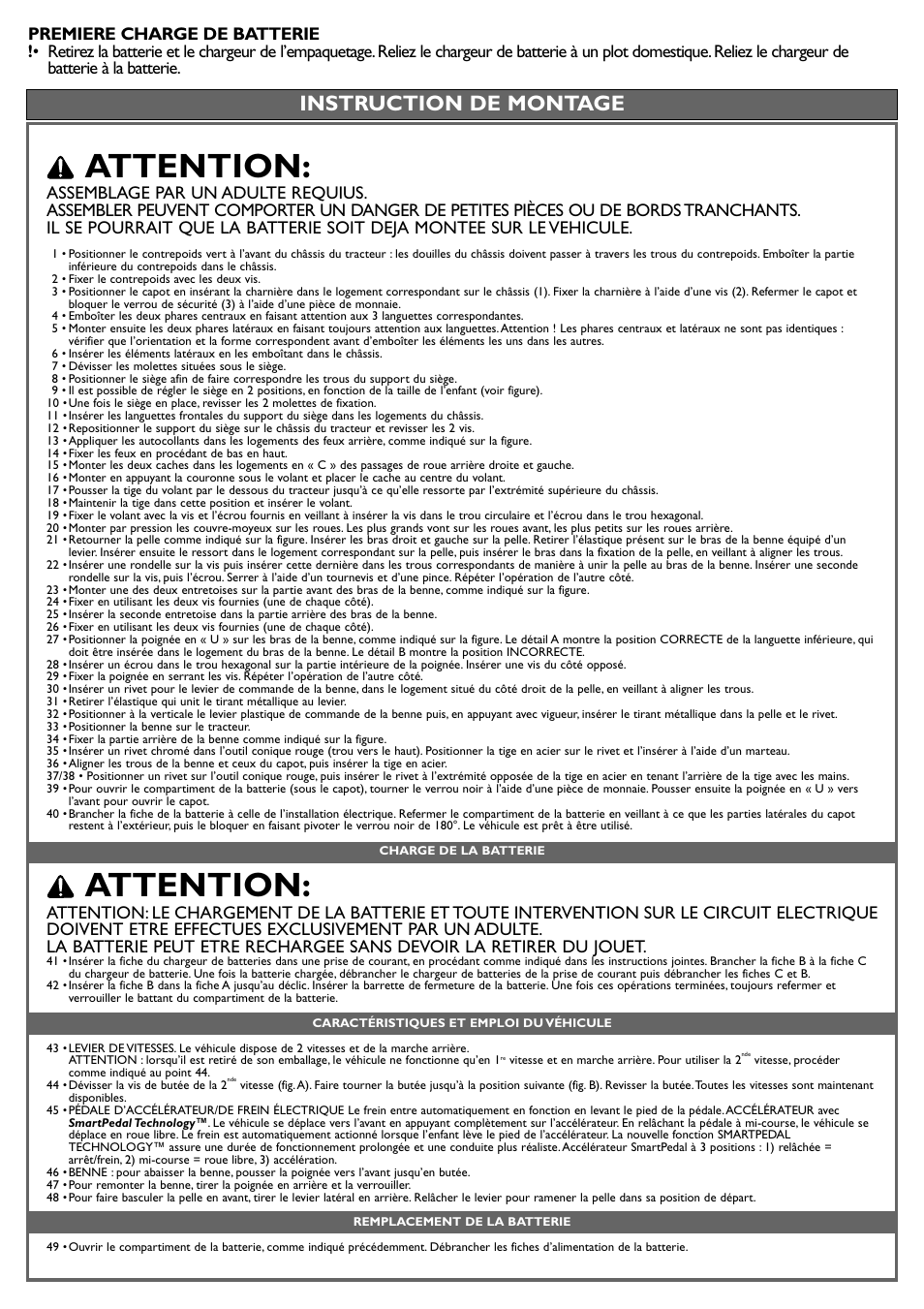 Attention, Instruction de montage | Peg-Perego John Deere Ground Loader User Manual | Page 20 / 24