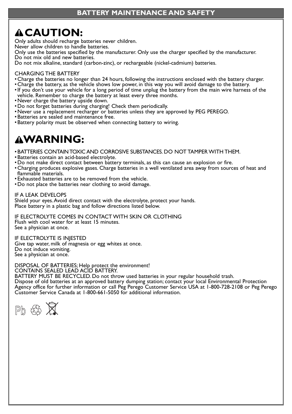 Caution, Warning | Peg-Perego John Deere Ground Loader User Manual | Page 9 / 24