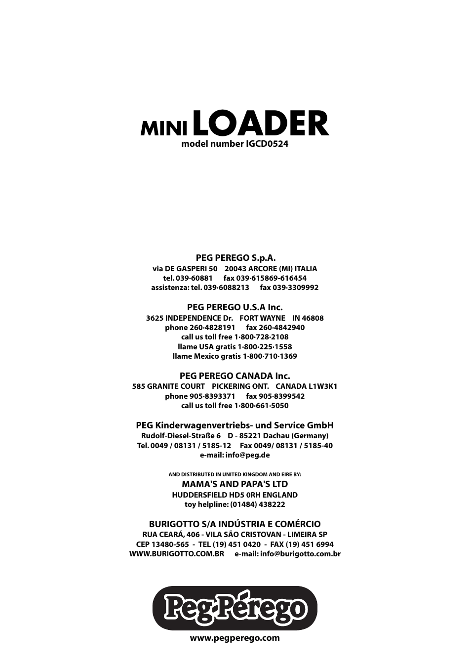 Loader, Mini | Peg-Perego John Deere Mini Power Loader User Manual | Page 8 / 8