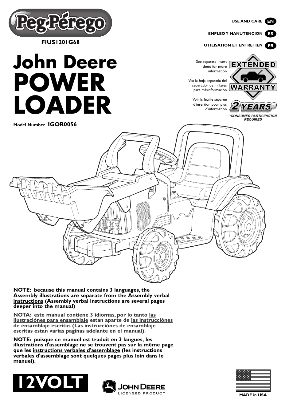 Peg-Perego John Deere Power Loader User Manual | 24 pages