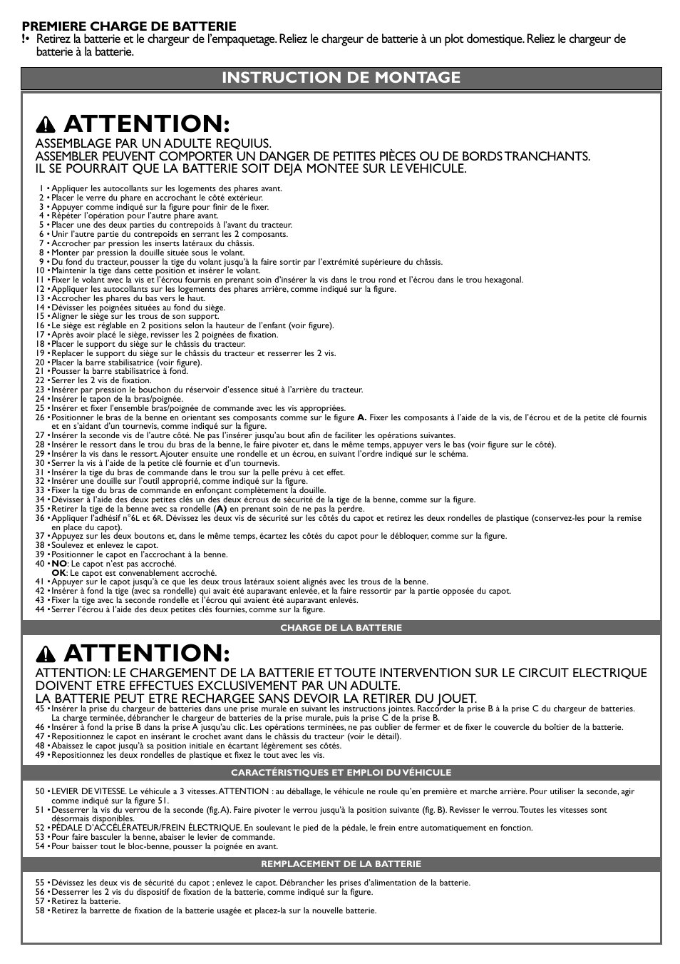 Attention, Instruction de montage | Peg-Perego John Deere Power Loader User Manual | Page 20 / 24