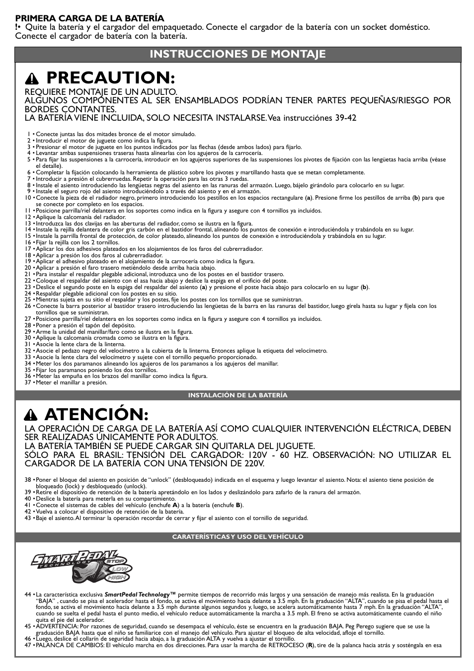 Precaution, Atención, Instrucciones de montaje | Peg-Perego Polaris Sportsman 850 User Manual | Page 15 / 24