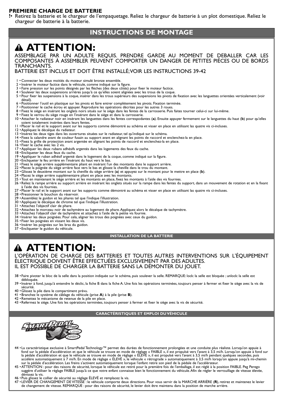 Attention, Instructions de montage | Peg-Perego Polaris Sportsman 850 User Manual | Page 20 / 24