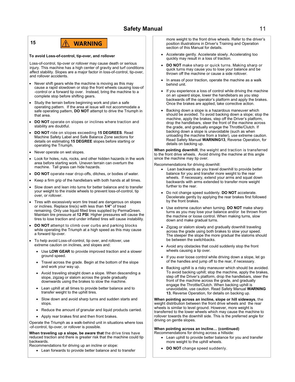 Safety manual | PermaGreen Triumph Spread-Only User Manual | Page 15 / 44